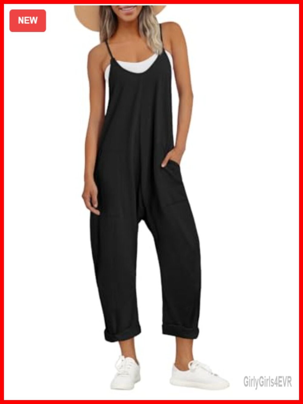 Cotton Spandex Jumpsuit Spaghetti Strap V-Neck Loose Fit Summer Vacation Romper